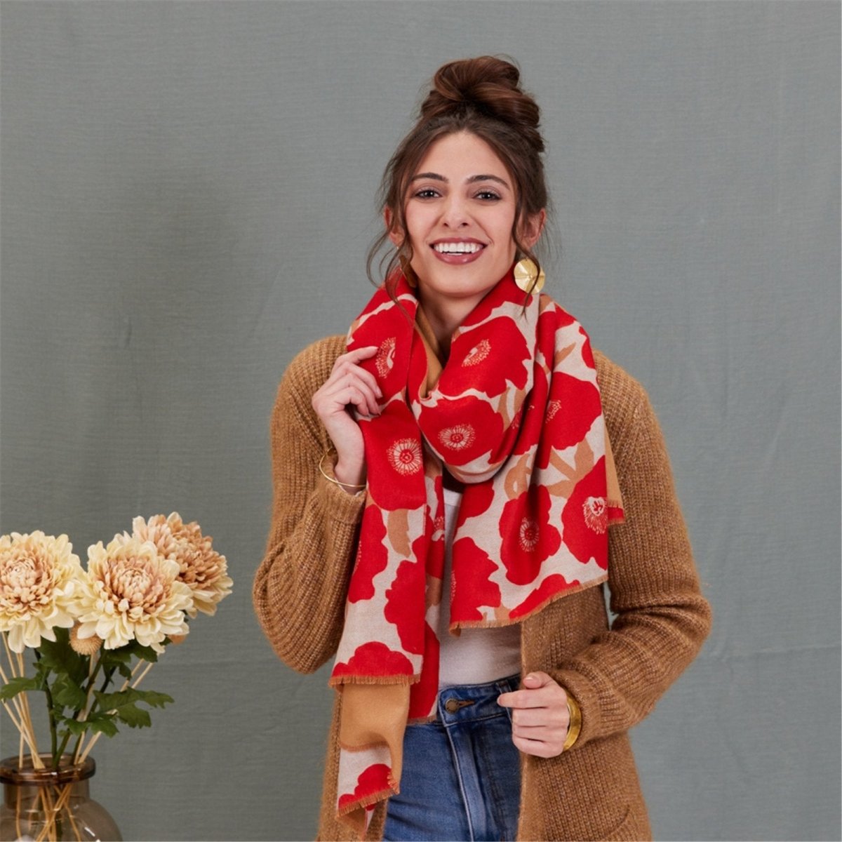 Poppies Red Reversible Wrap Scarf - rockflowerpaper