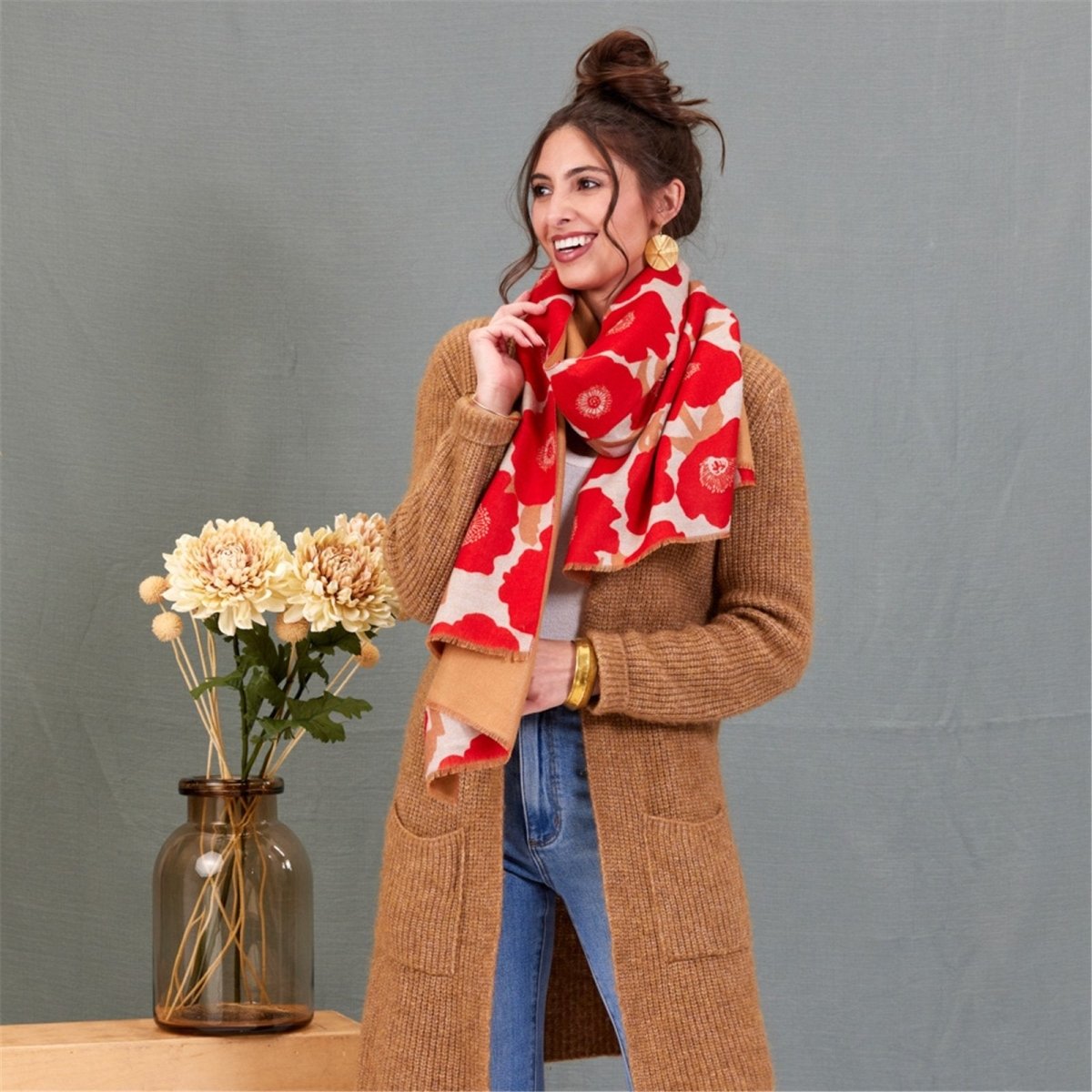 Poppies Red Reversible Wrap Scarf - rockflowerpaper