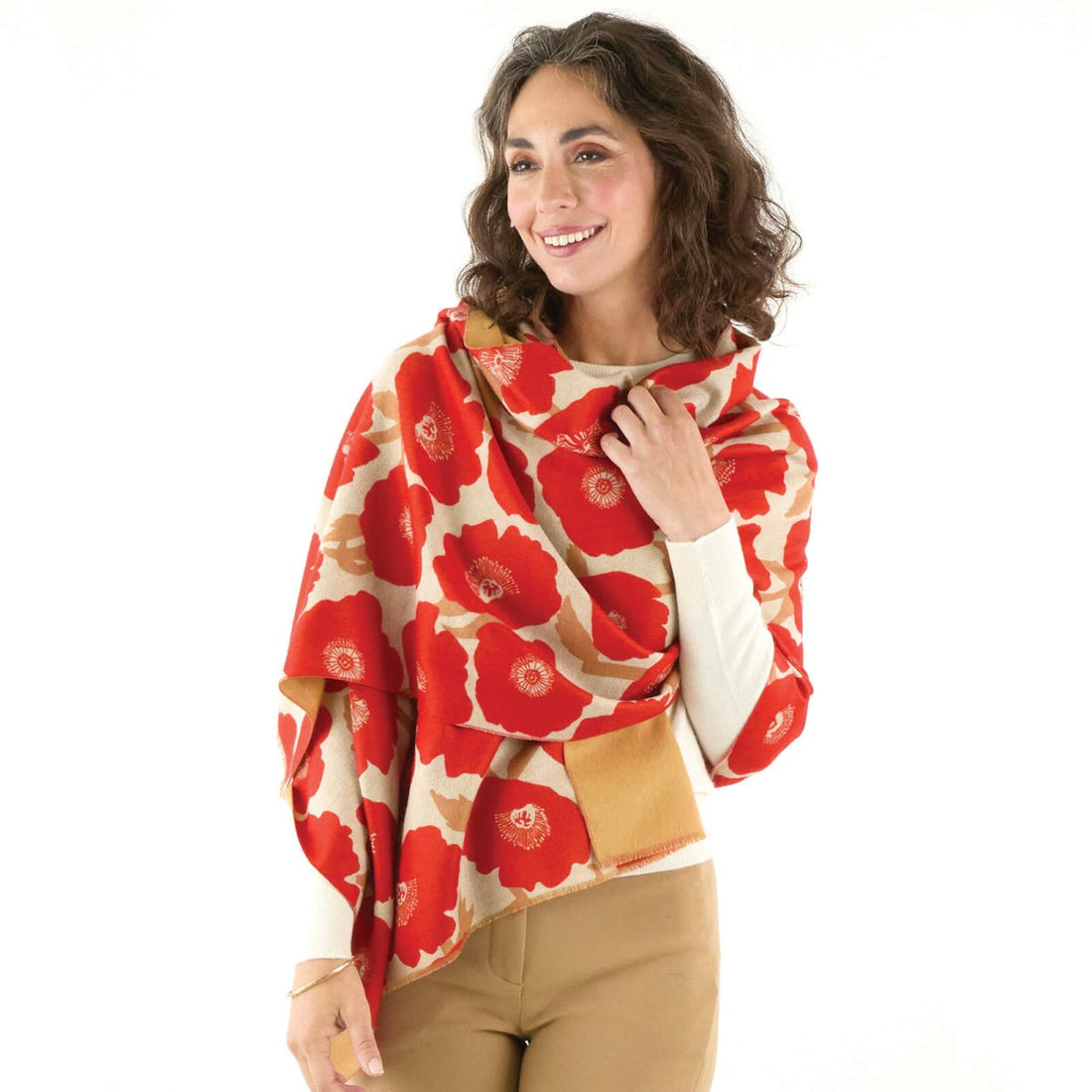 Poppies Red Reversible Wrap Scarf - rockflowerpaper