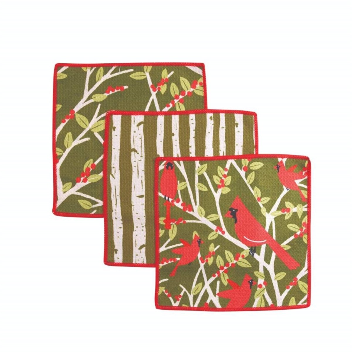 Red Cardinal blu Dish Cloth Set of 3 Reusable Dish Cloth - rockflowerpaper