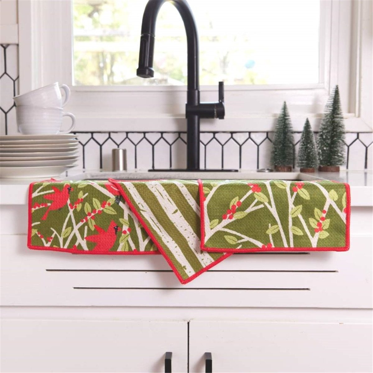 Red Cardinal blu Dish Cloth Set of 3 Reusable Dish Cloth - rockflowerpaper