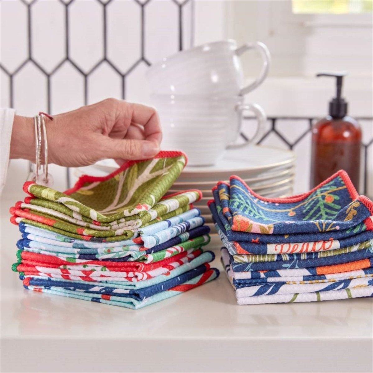 Red Cardinal blu Dish Cloth Set of 3 Reusable Dish Cloth - rockflowerpaper