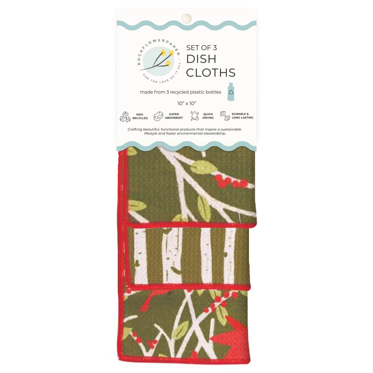Red Cardinals Eco Dish Cloth (Set of 3) Reusable Dish Cloth - Rockflowerpaper