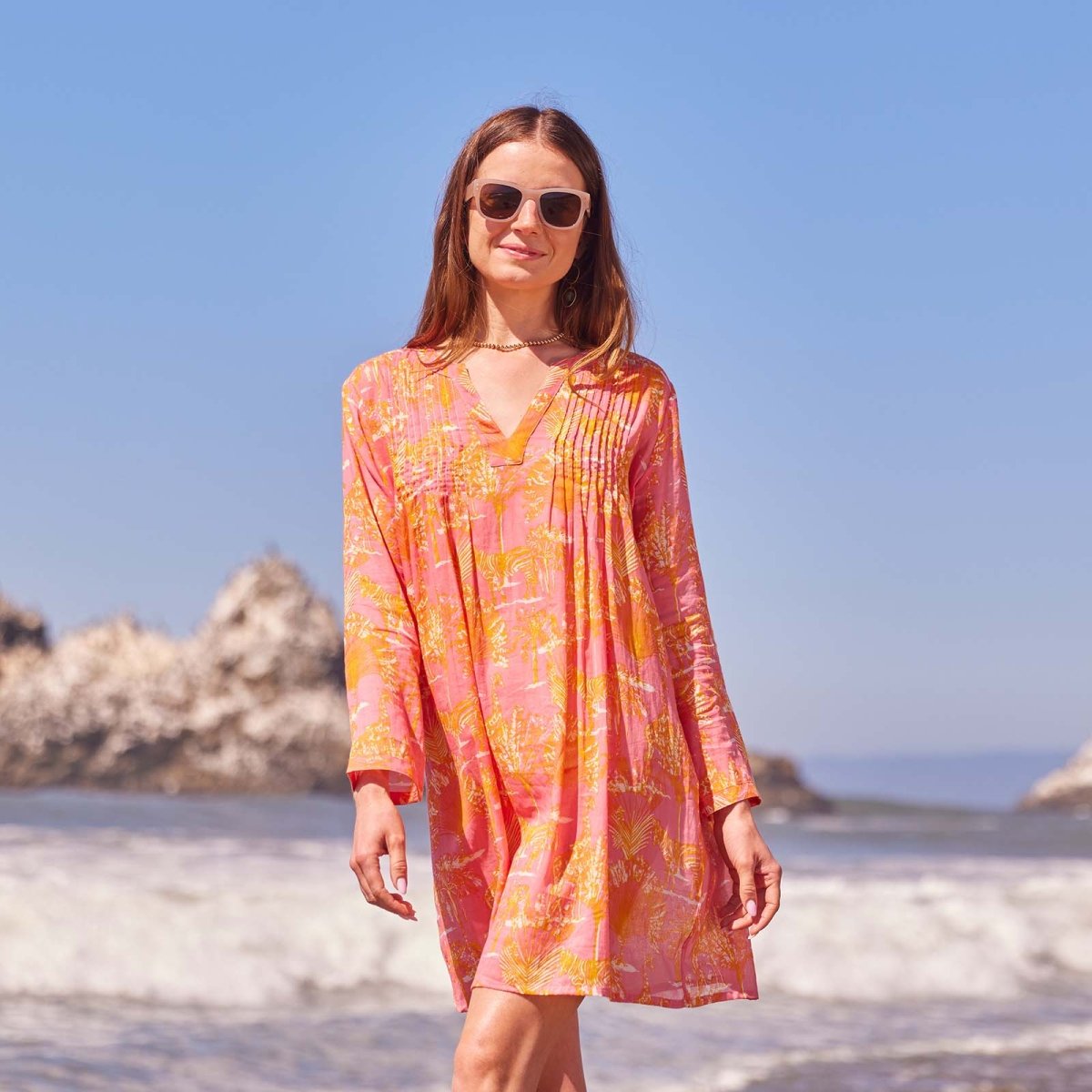 Safari Animals Pink Pintuck Beach Cover Up Swim Cover Up - rockflowerpaper