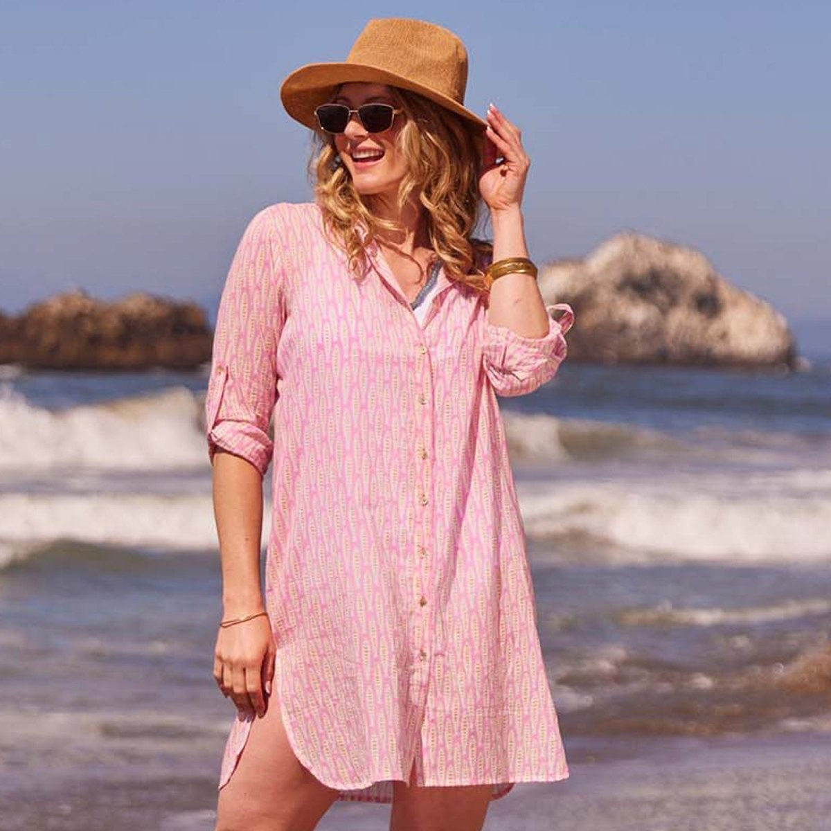 beach dress tunic Sardina Pink Cotton Button Down Tunic, Pink / XL deep red bridesmaid dresses if you are in COTTON SILK LOAN LOOSE-FIT Color:DUSTY PINK