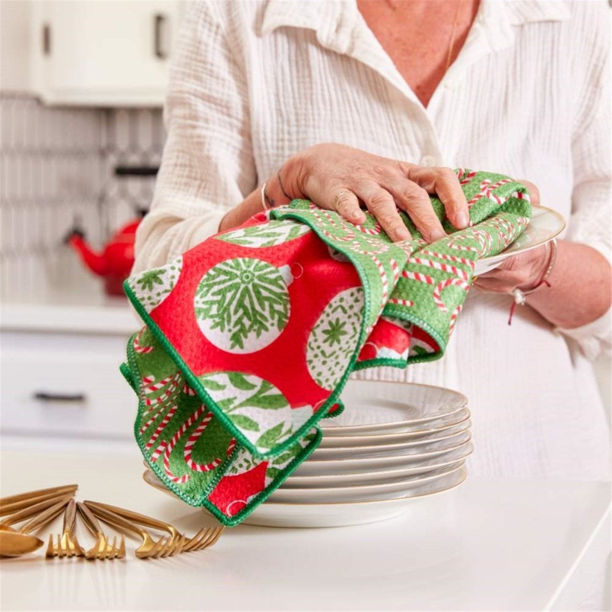 Scandi Ornaments blu Kitchen Tea Towel - DBL Kitchen Towel - rockflowerpaper