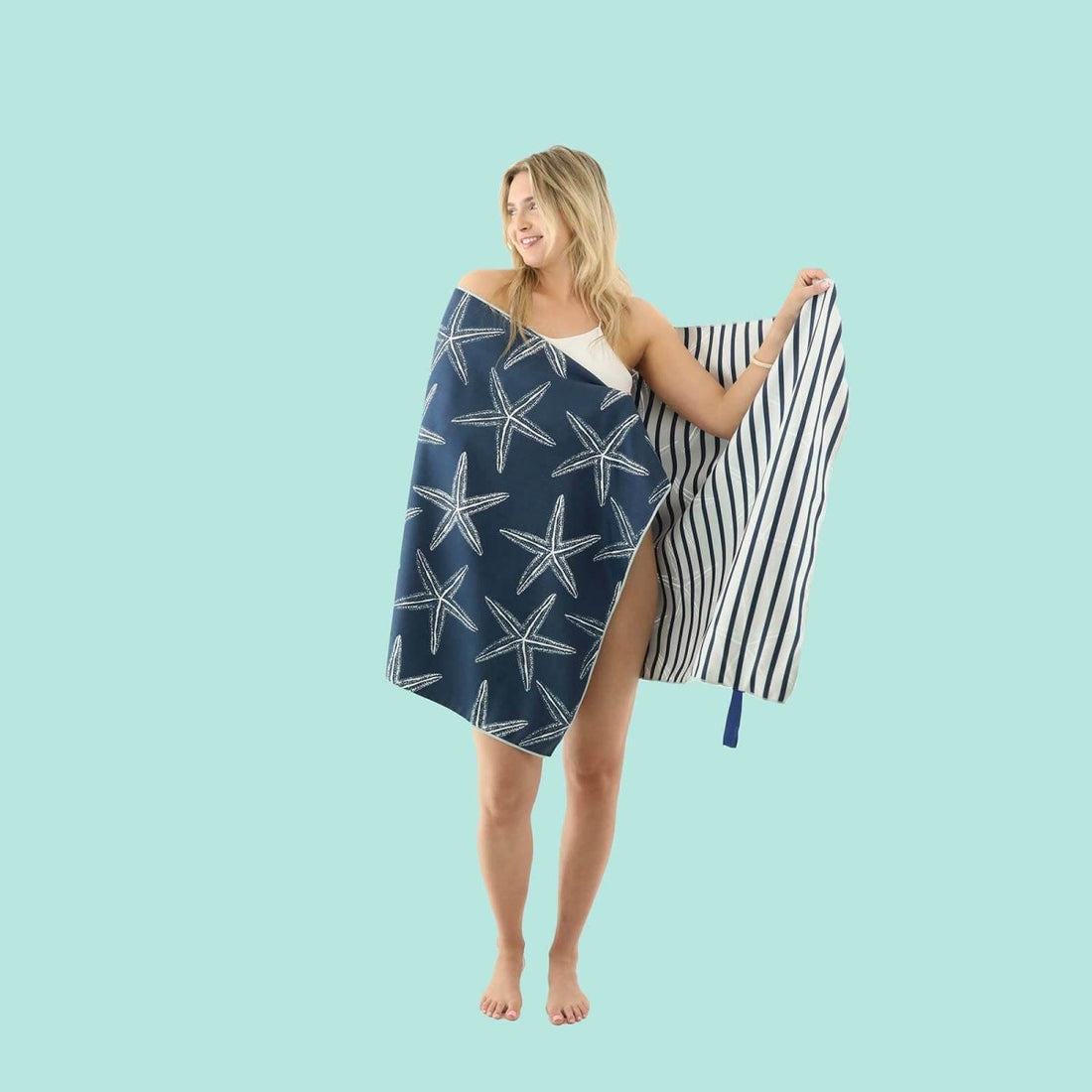 Starfish Navy Reversible Eco Beach Towel Beach Towel - Rockflowerpaper
