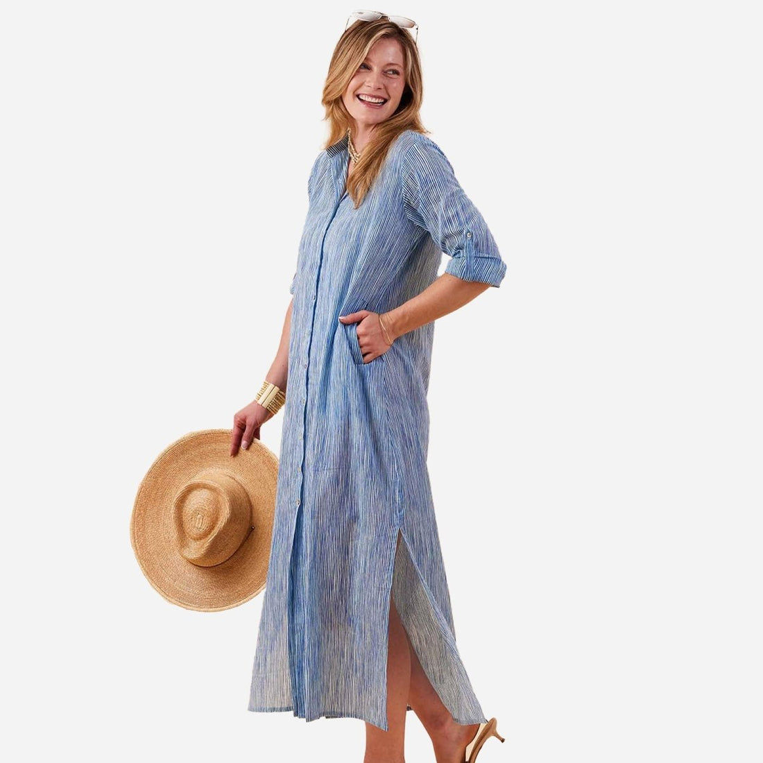Suri Navy Cotton Long Shirt Dress Swim Cover Up - rockflowerpaper