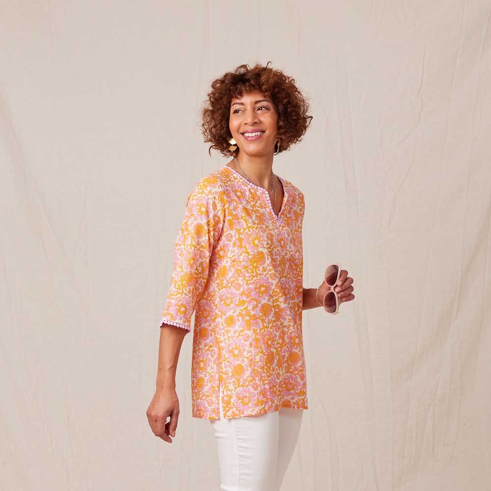 Tinsley Pink blu Cotton Kurta Tunic Tunic - rockflowerpaper