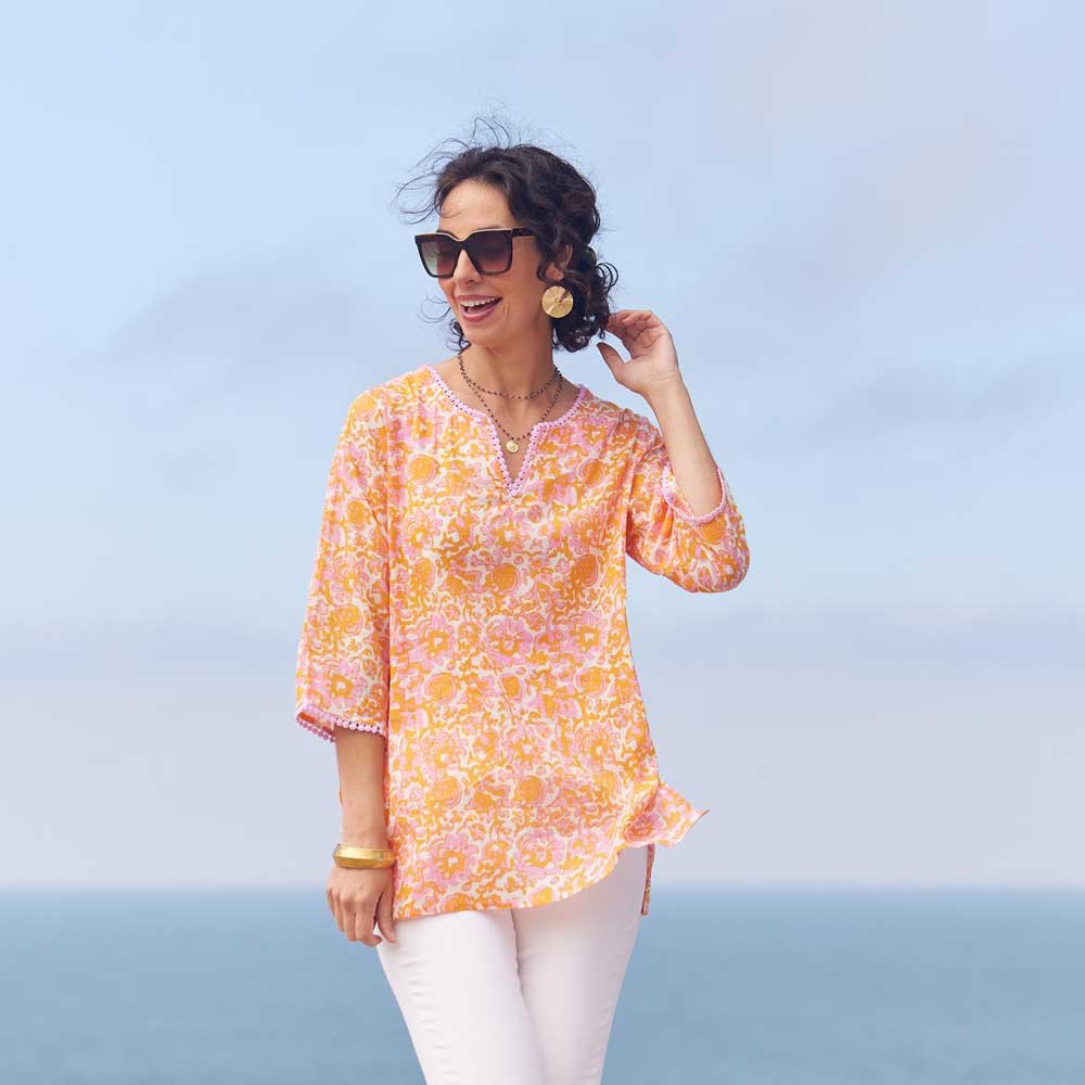 Tinsley Pink blu Cotton Kurta Tunic Tunic - rockflowerpaper