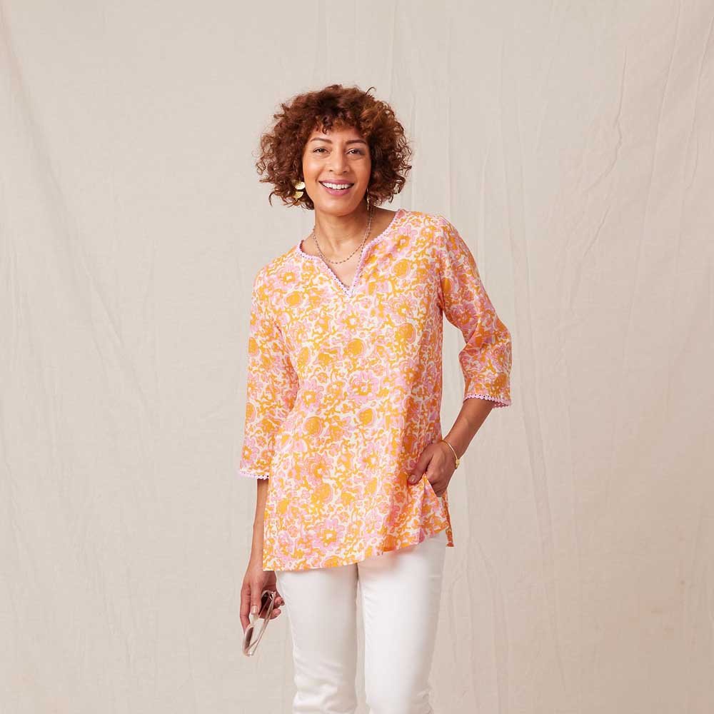 Tinsley Pink blu Cotton Kurta Tunic Tunic - rockflowerpaper