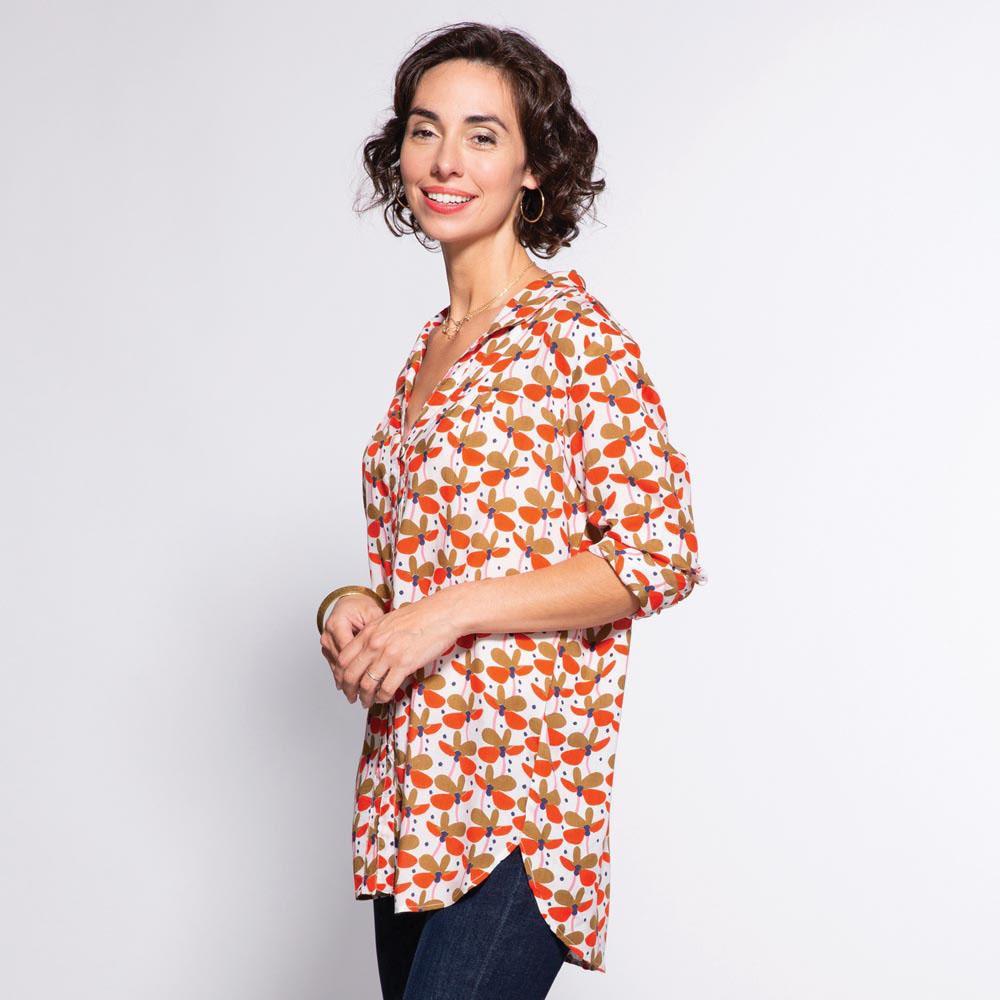 Kamila Tan Ayana Relaxed Collar Button Down Tunic Tunic - rockflowerpaper