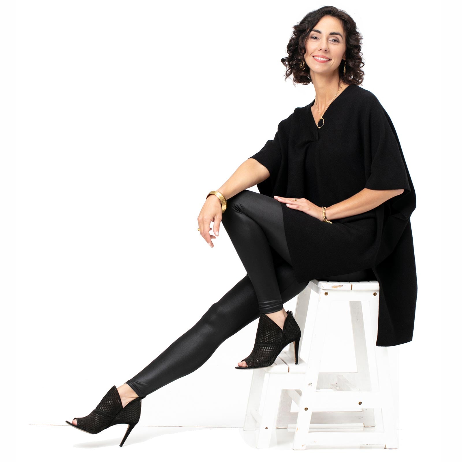 Black Knit V-Neck Poncho Sweater Poncho - rockflowerpaper