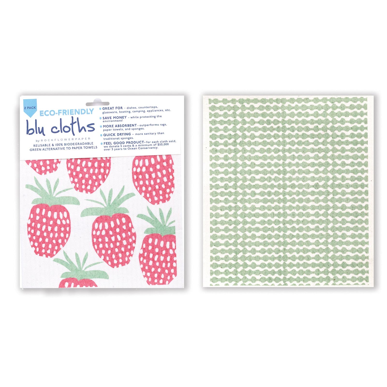 Strawberrie Eco-Friendly blu Sponge Cloth- Set of 2 Eco Cloth - rockflowerpaper
