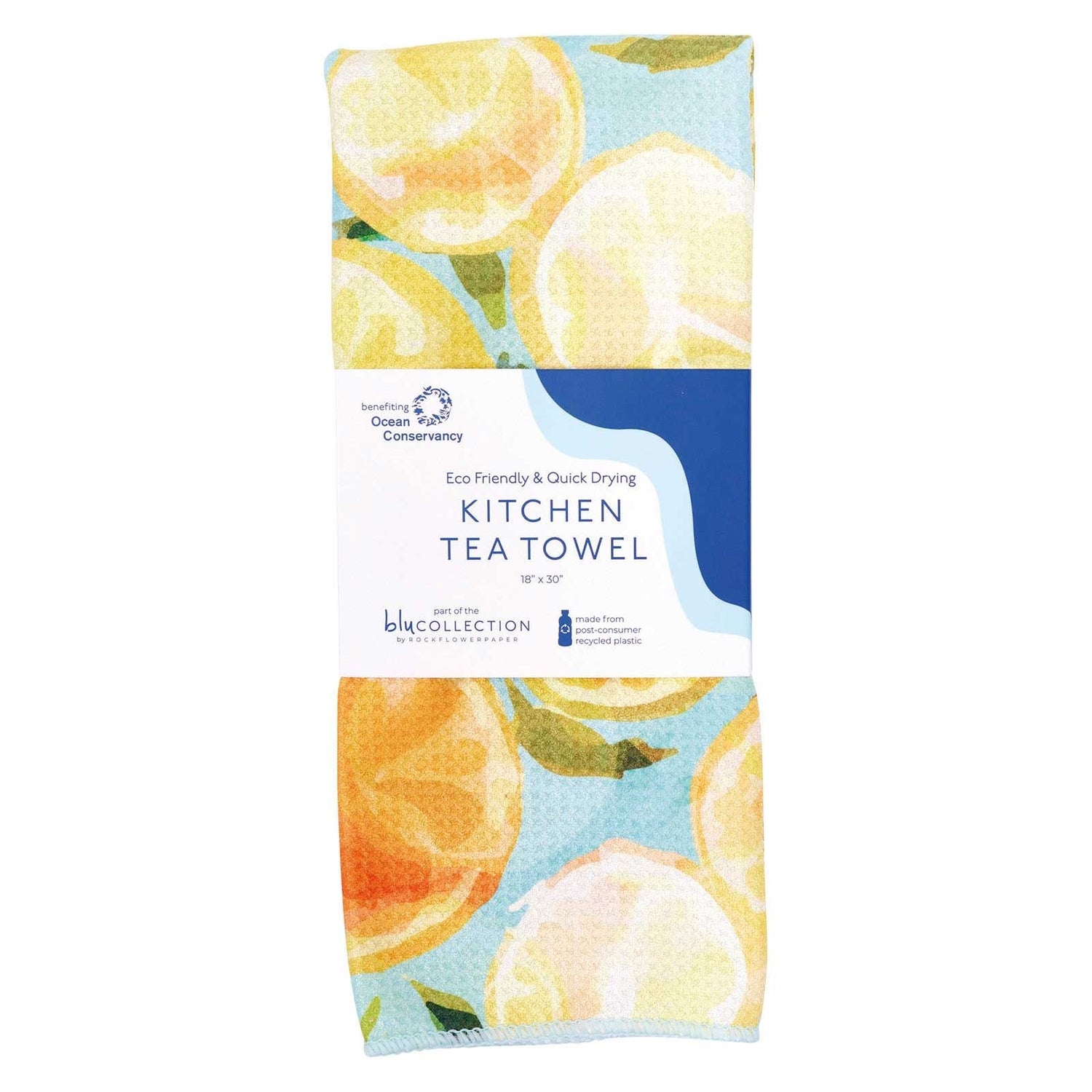 Lemon Slices Blu Kitchen Tea Towel-Double Side Printed Kitchen Towel - rockflowerpaper
