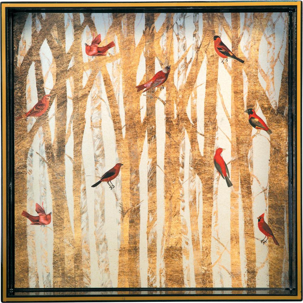 Red Birds 15 inch Square Lacquer Art Serving Tray Tray - rockflowerpaper