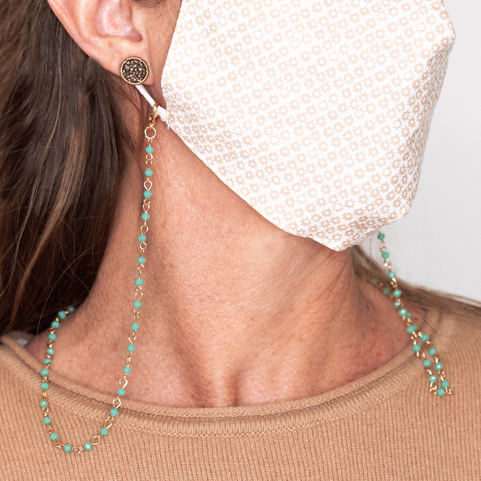 Gold Chain Face Mask Lanyard Necklace - Celadon