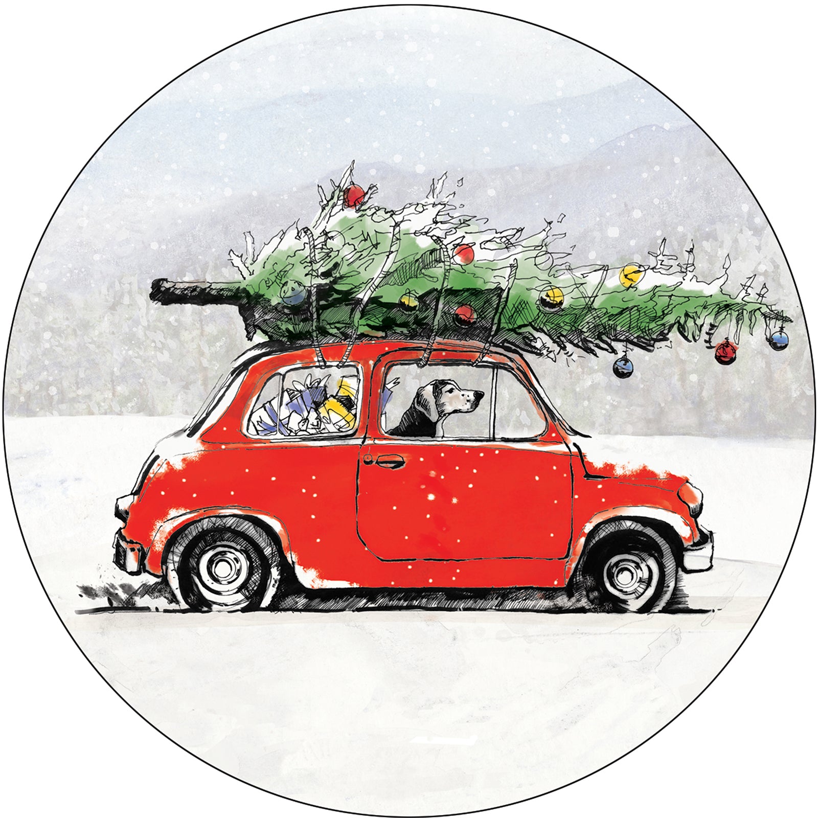 Holiday Hound Round Art Coasters - Set of 4 Coaster - rockflowerpaper
