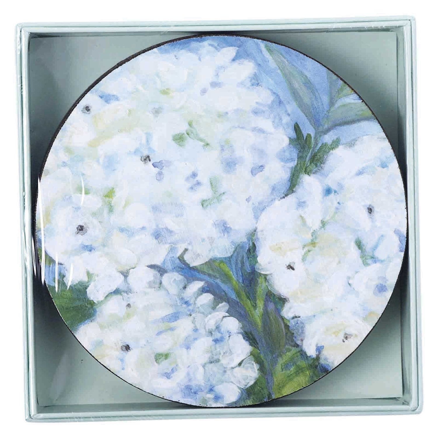White Hydrangeas - Elegant Round Art Coasters Set of 4 Coaster - rockflowerpaper