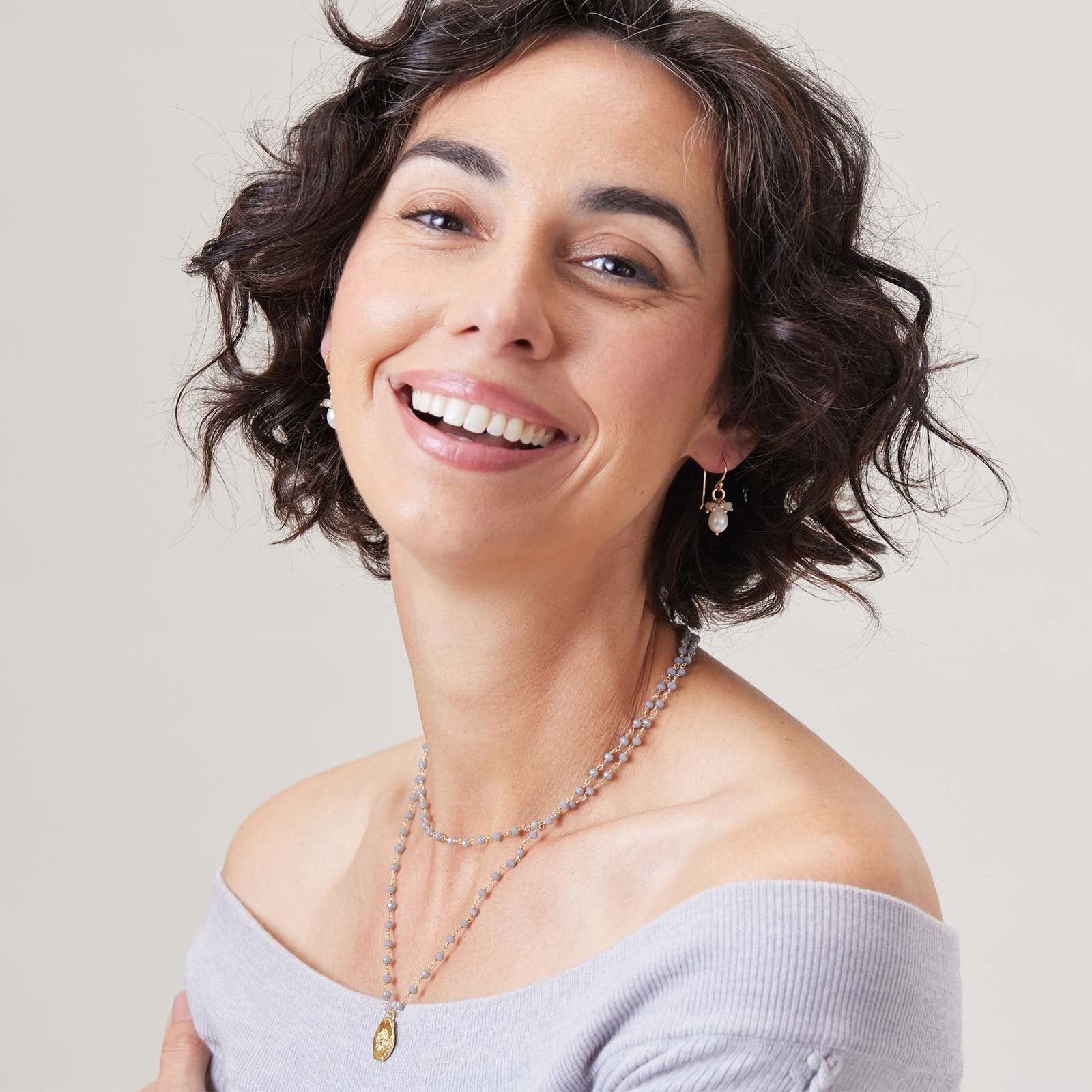 18K Gold Plated Pearl Drop Earrings With Chalcedony Bead Accents Earring - rockflowerpaper