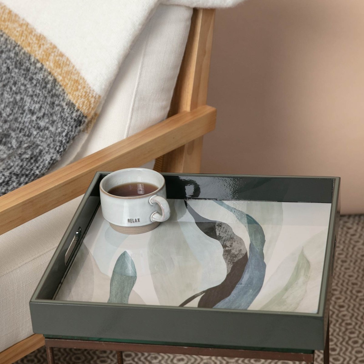 Abstract Flow 15 Inch Square Lacquer Art Serving Tray Tray - rockflowerpaper