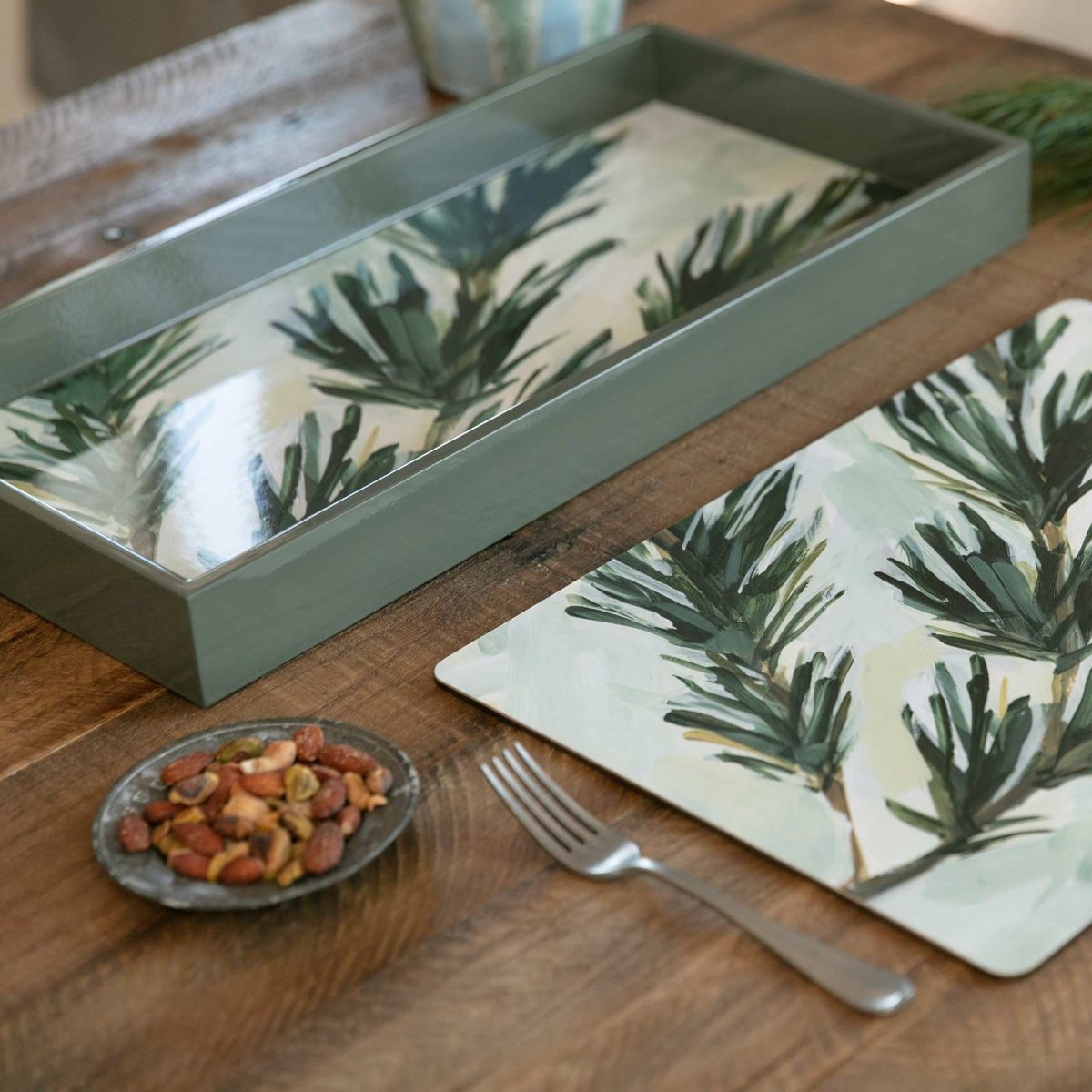 Abstract Spruce Branch 10" x 20" Rectangular Lacquer Art Serving Tray Tray - rockflowerpaper