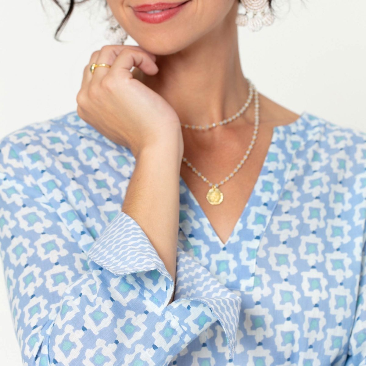 Alexis Blue blu Cotton Kurta Tunic Tunic - rockflowerpaper