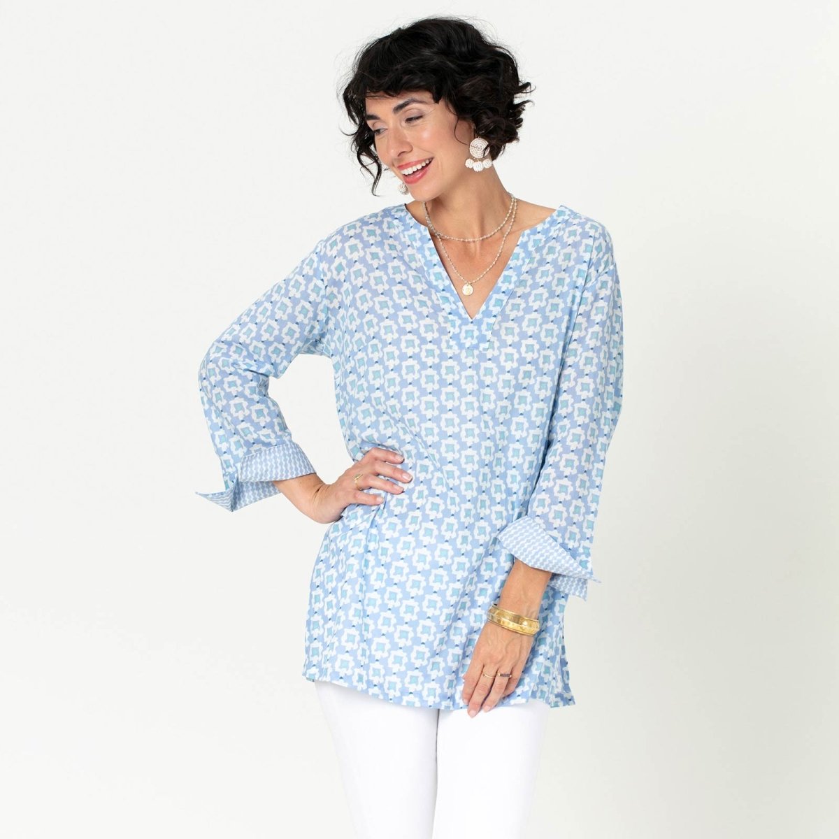 Alexis Blue blu Cotton Kurta Tunic Tunic - rockflowerpaper