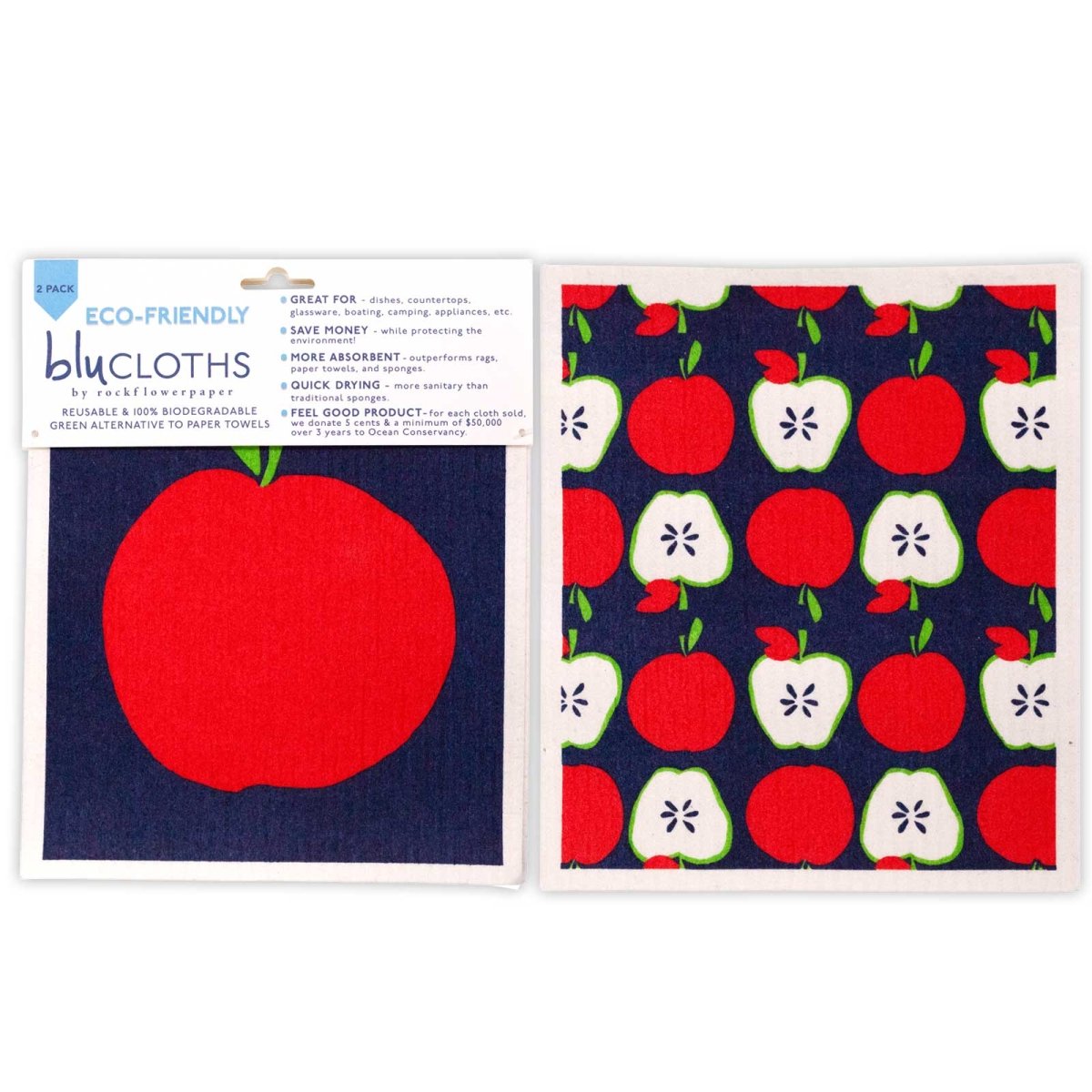 Apples Eco - Friendly blu Sponge Cloth - Set of 2 Eco Cloth - rockflowerpaper