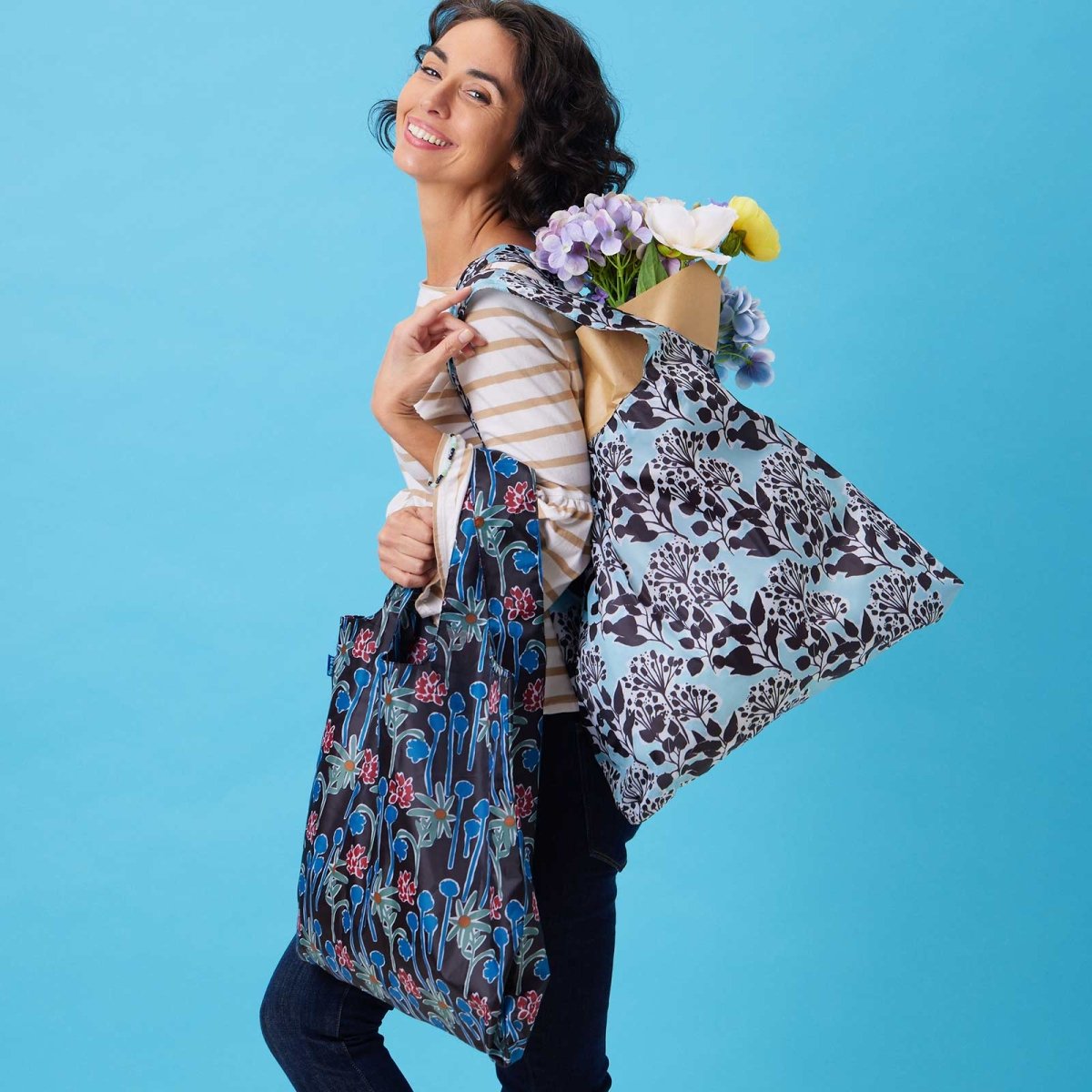 Autumnal Flora Blu Bag Reusable Shopping Bag - Machine Washable Reusable Shopping Bag - rockflowerpaper