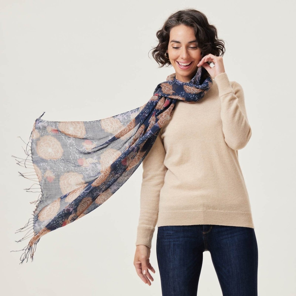 Autumnal Roses Featherweight Tassel Lux Scarf Scarf - rockflowerpaper