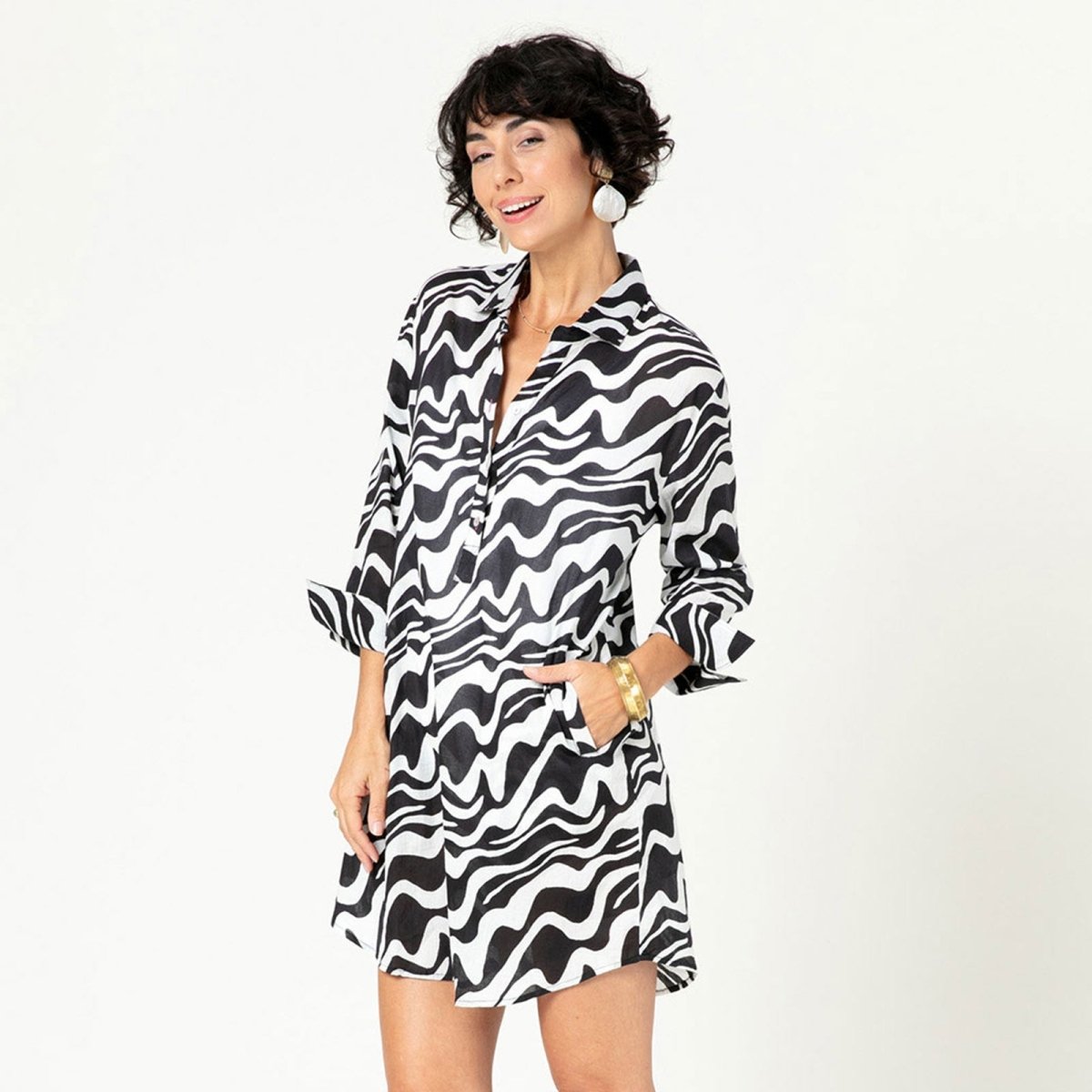 Bisa Black blu Cotton Beach Shirt Swim Cover Up - rockflowerpaper