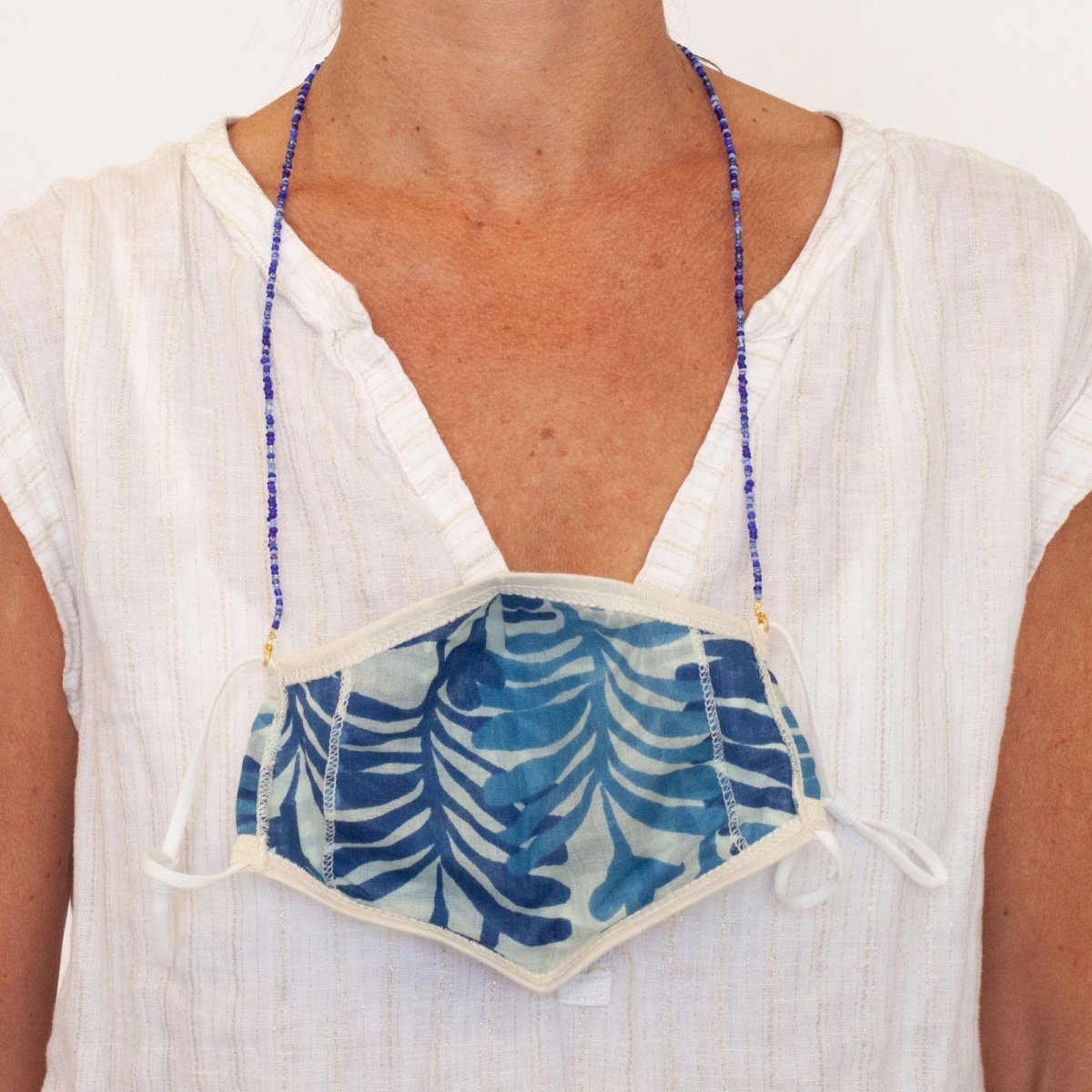 Blue Glass Beaded Face Mask Lanyard Necklace MASK - NECKLACE - rockflowerpaper