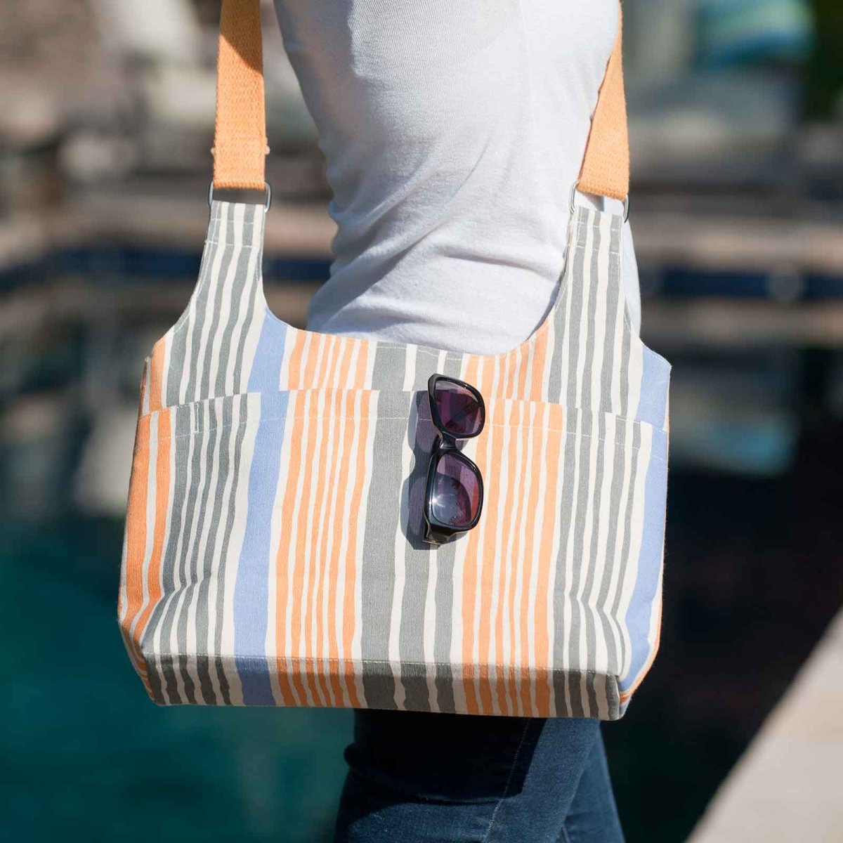 Boardwalk Stripe Melon Canvas Cross Body Crossbody Bag - rockflowerpaper