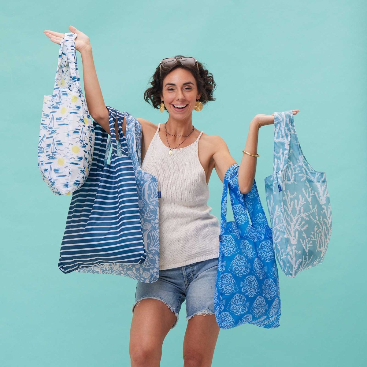 Breton Navy Stripe Blu Reusable Shopping Bag Reusable Shopping Bag - rockflowerpaper