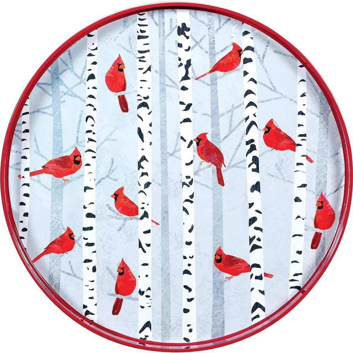 Cardinals On Birch Trees 15 Round Tray Tray - rockflowerpaper