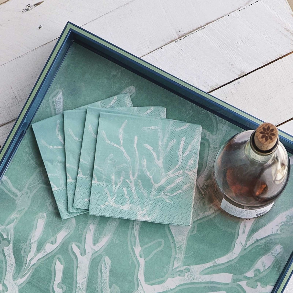 Cerulean Sea Coral Paper Cocktail Napkins - Pack of 20 Paper Cocktail Napkin - rockflowerpaper