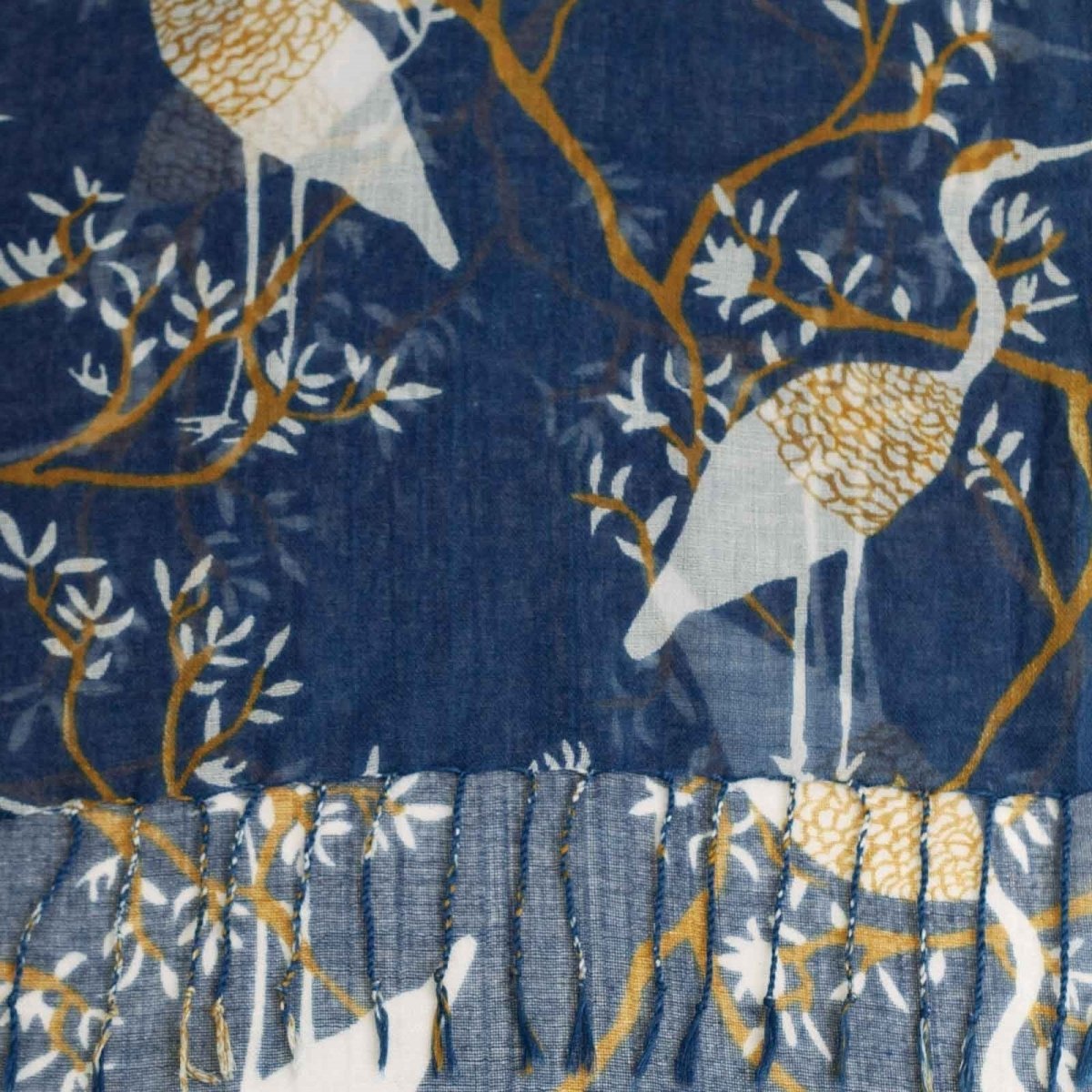 Chinoiserie Heron Featherweight Lux Tassel Scarf Scarf - rockflowerpaper