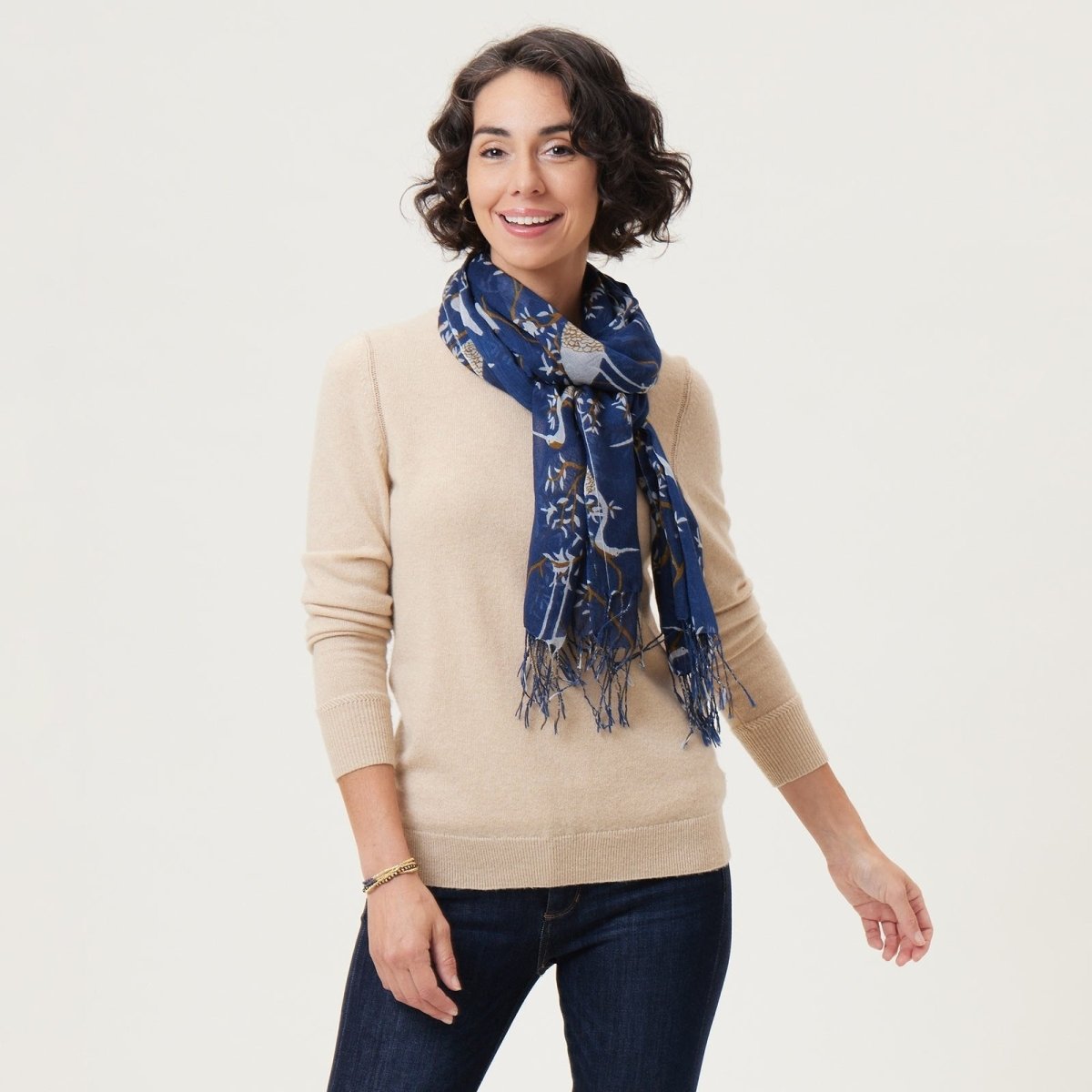 Chinoiserie Heron Featherweight Lux Tassel Scarf Scarf - rockflowerpaper