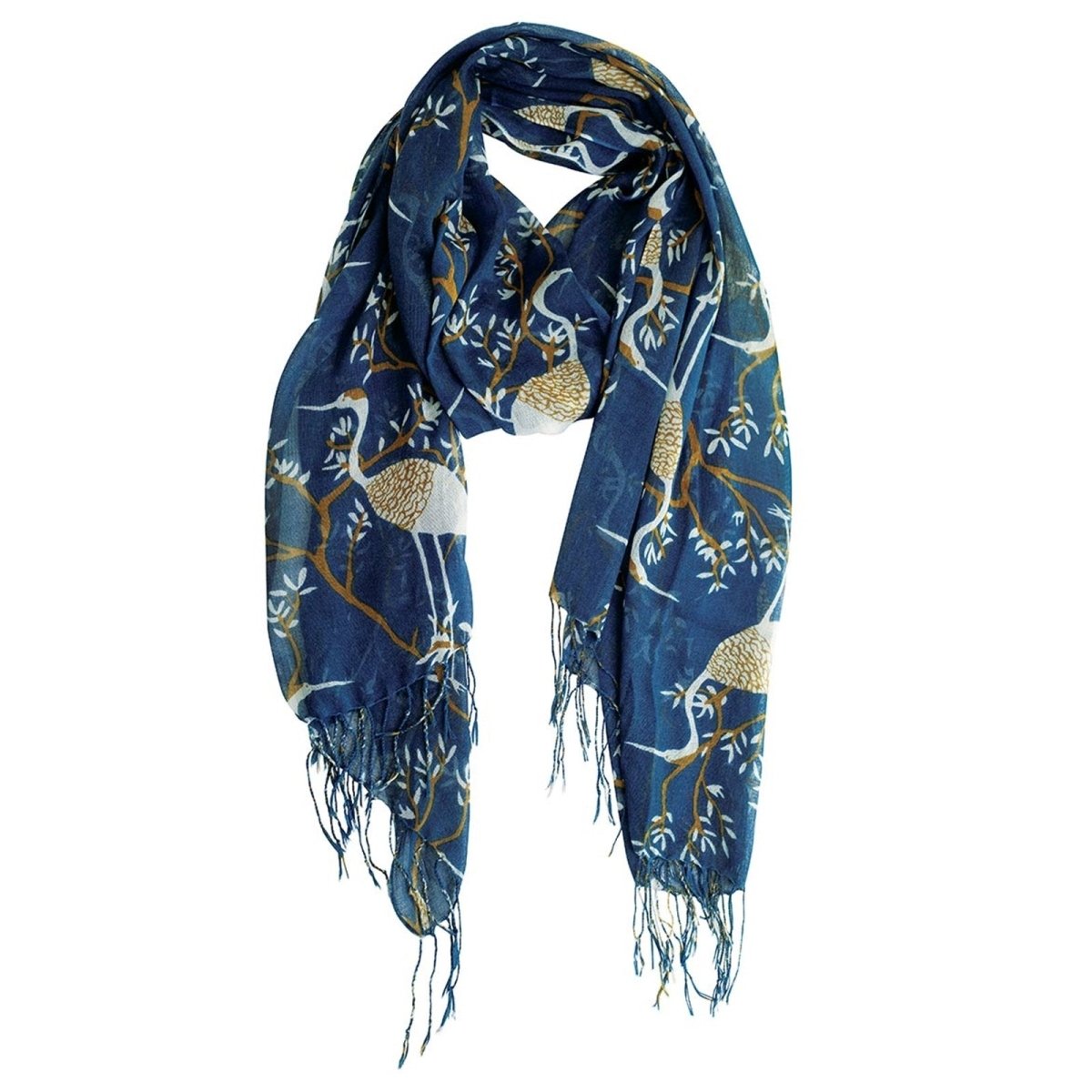 Chinoiserie Heron Featherweight Lux Tassel Scarf Scarf - rockflowerpaper