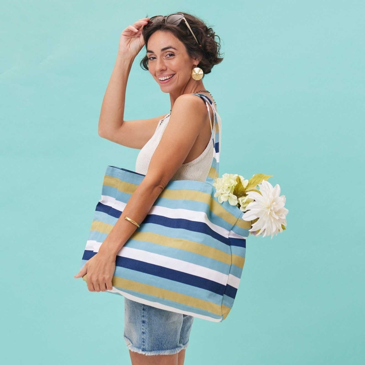 Coastal Stripe Blue Little Shopper Tote Bag Tote - rockflowerpaper