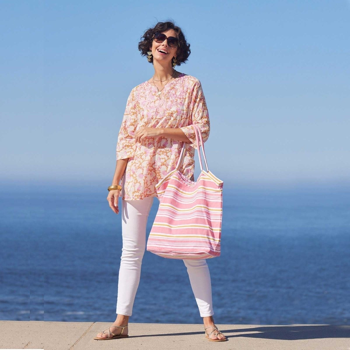 Cottage Melon Stripe Bucket Bag Tote - rockflowerpaper
