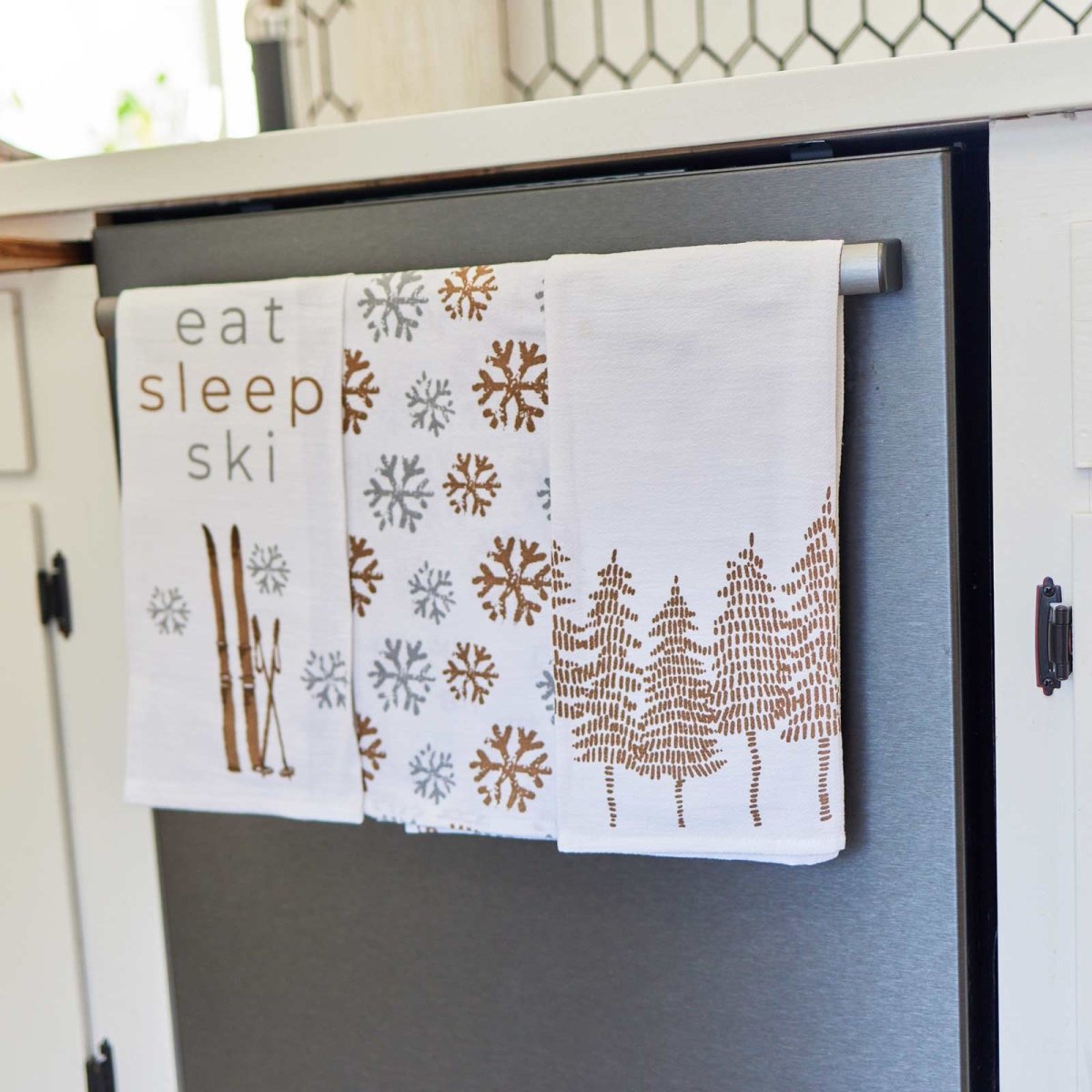Eat Sleep Ski Cotton Kitchen Towels Set Of 3 Cotton Kitchen Towel - rockflowerpaper