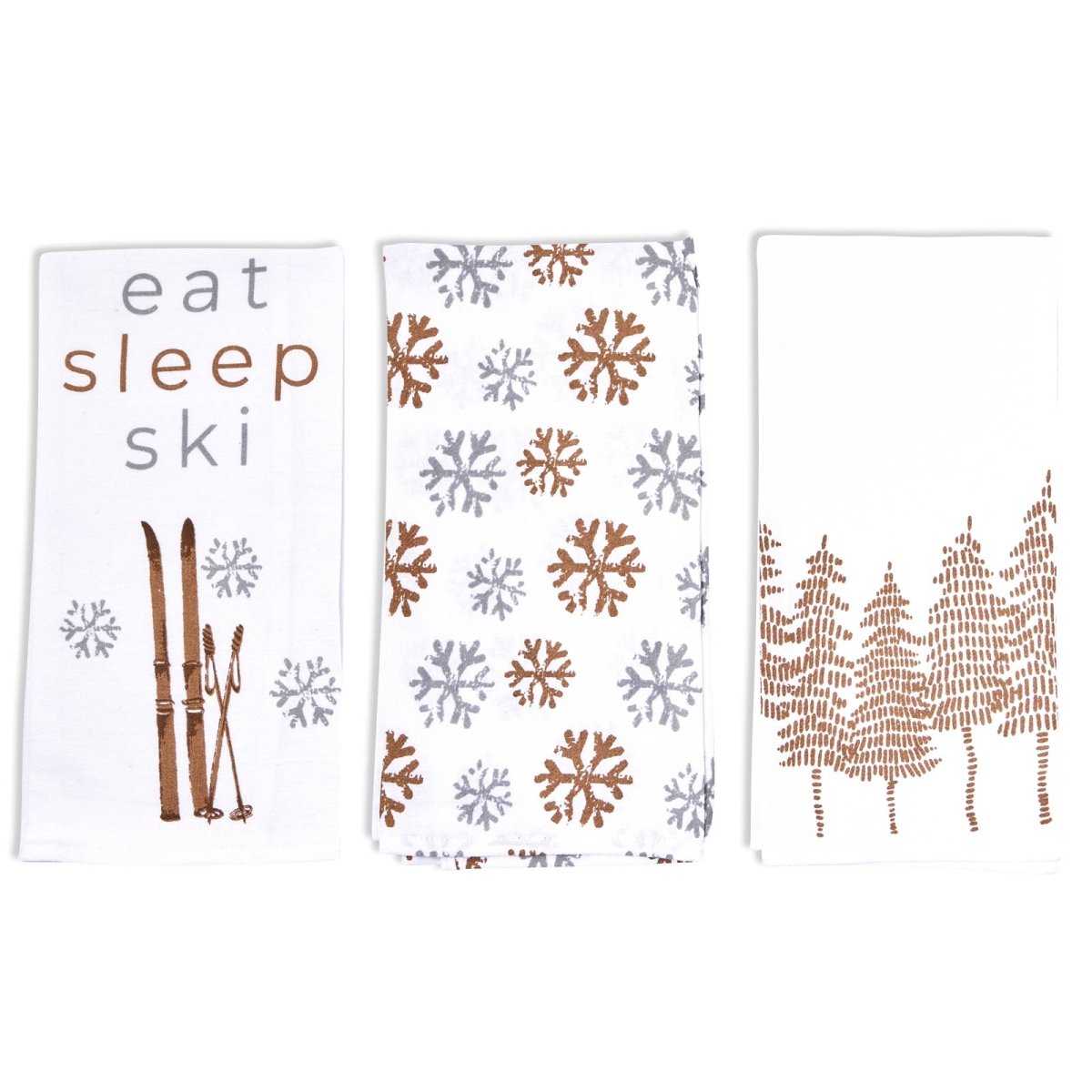Eat Sleep Ski Cotton Kitchen Towels Set Of 3 Cotton Kitchen Towel - rockflowerpaper