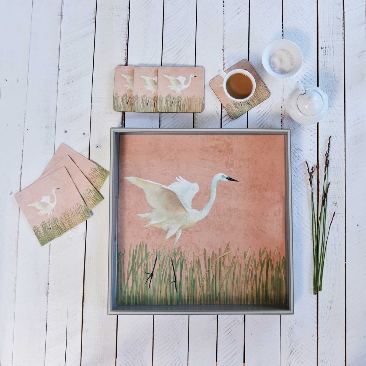 Egret Square Art Coasters - Set of 4 Coaster - rockflowerpaper