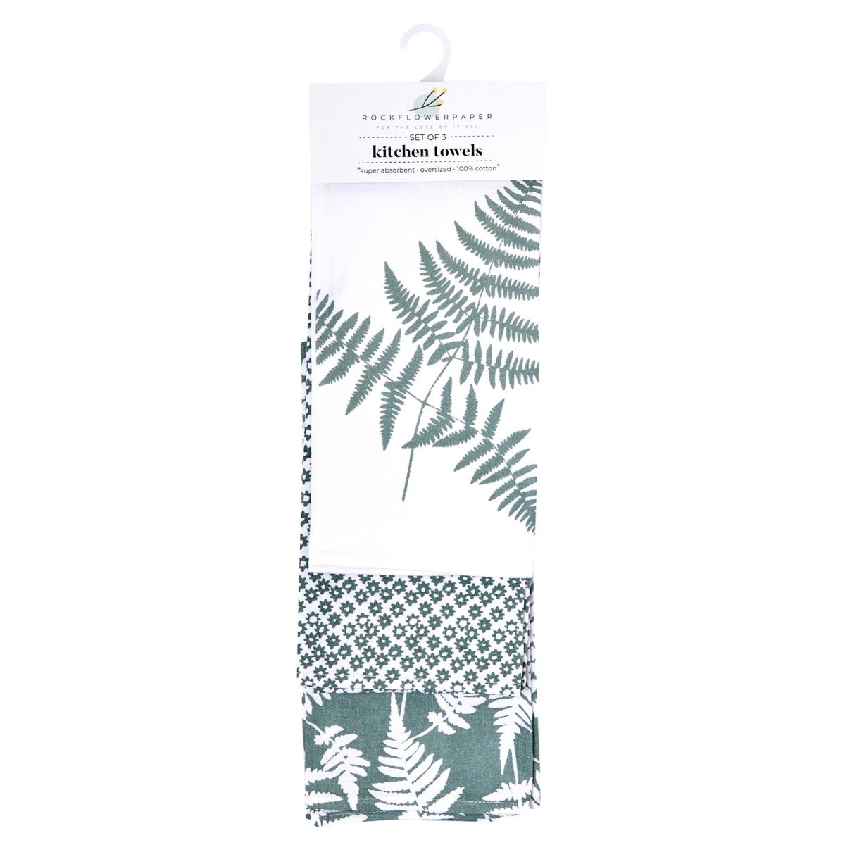 Ferns Green Cotton Kitchen Towels Set Of 3 Cotton Kitchen Towel - rockflowerpaper