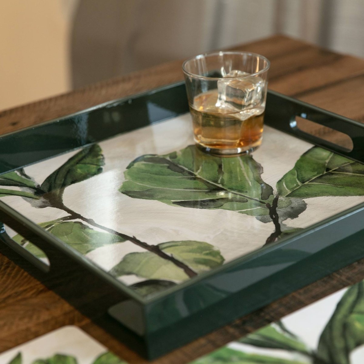 Fiddle Leaf Fig 15 Inch Square Lacquer Art Serving Tray Tray - rockflowerpaper
