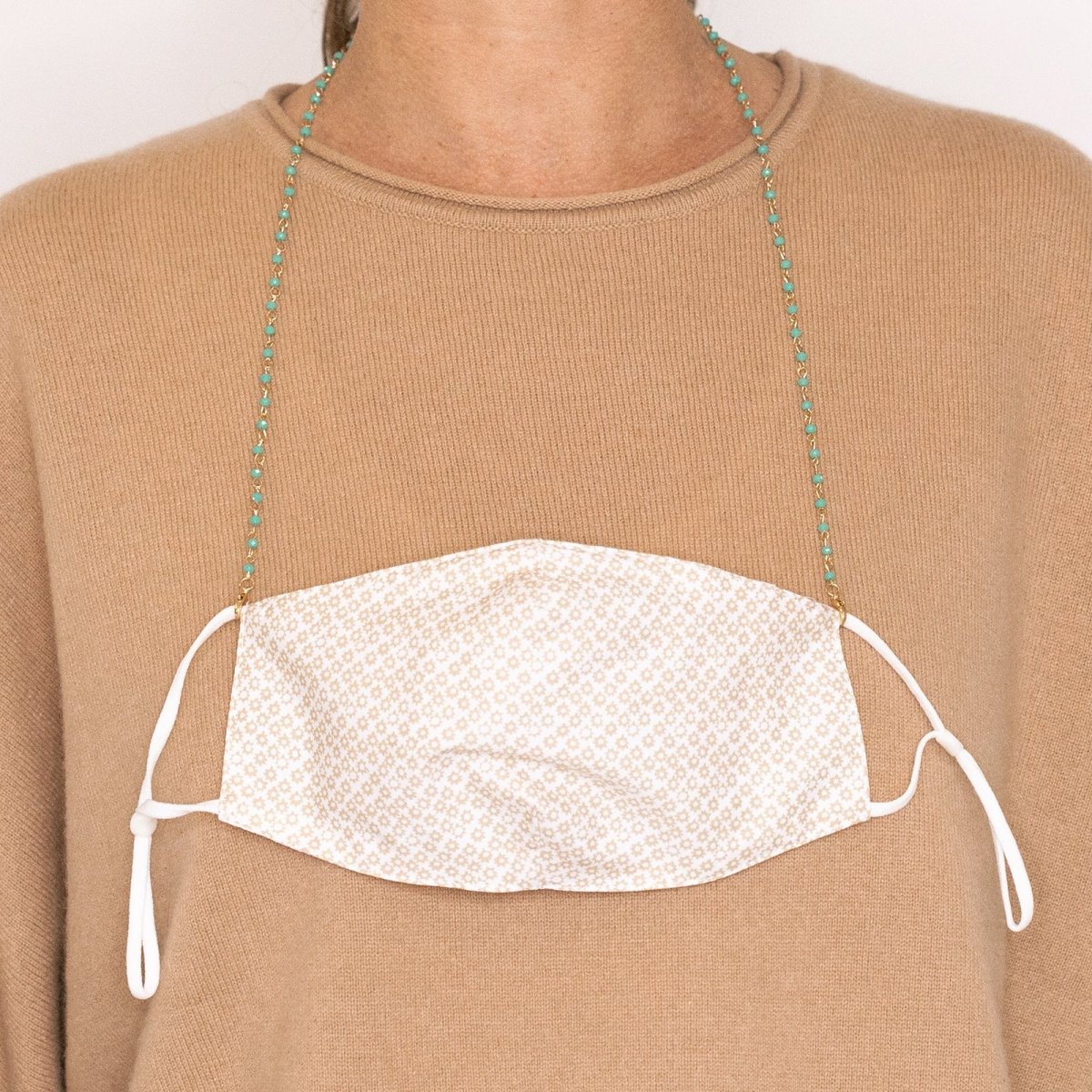 Gold Chain Lanyard Necklace with Light Blue Beads MASK - NECKLACE - rockflowerpaper