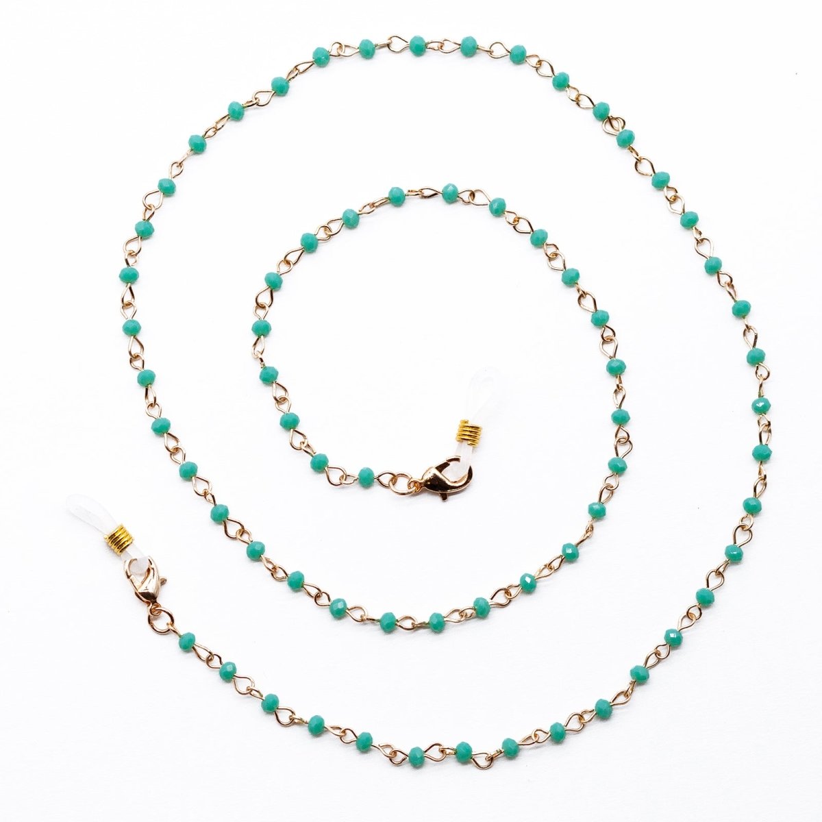 Gold Chain Lanyard Necklace with Light Blue Beads MASK - NECKLACE - rockflowerpaper