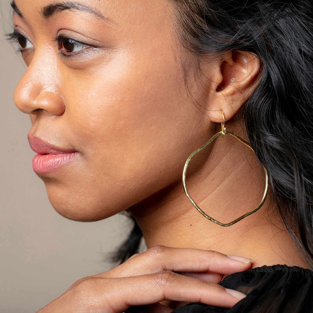 Hammered Free - Form Circle Hoop Earrings Gold Plated Earring - rockflowerpaper